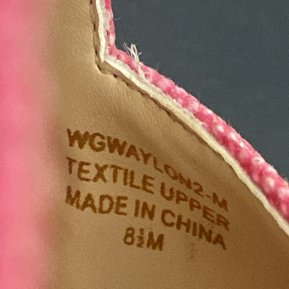 Pink fabric Guess peep toe cork heels size 8.5 - Picture 6 of 12